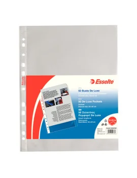 Busta a Perforazione Universale Copy Safe Esselte Deluxe - Goffrata Alto Spessore - 22x30 cm - 395097600 (Trasparente Conf. 50)