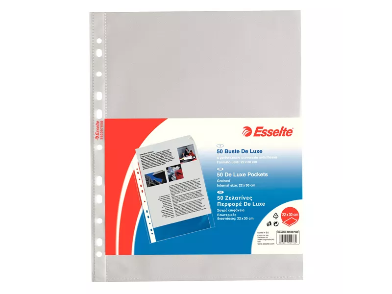Busta a Perforazione Universale Copy Safe Esselte Deluxe - Goffrata Alto Spessore - 22x30 cm - 395097600 (Trasparente Conf. 50)