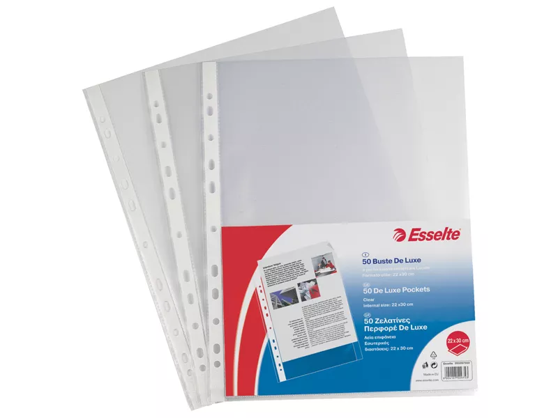 Busta a Perforazione Universale Copy Safe Esselte Deluxe - Liscia Alto Spessore - 22x30 cm - 395097500 (Trasparente Conf. 50)