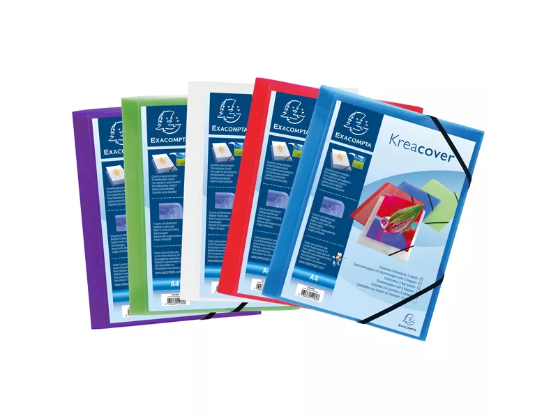 Cartella 3 Lembi con Elastico Personalizzabile Kreacover Exacompta - Dorso 1,5 - 24x32 cm - 55500E (Assortiti Conf. 5)