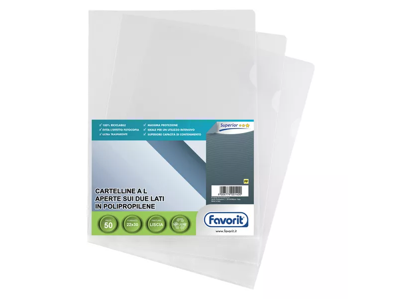 Cartellina a L Pratic Favorit - 22x30 cm - Superior Liscia - 100460047 (Trasparente Conf. 50)