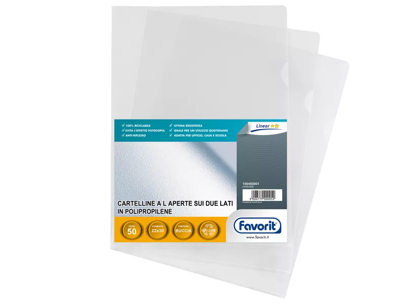 Cartellina a L Pratic Favorit - 22x30 cm - Linear Goffrata - 100460001 (Trasparente Conf. 50)