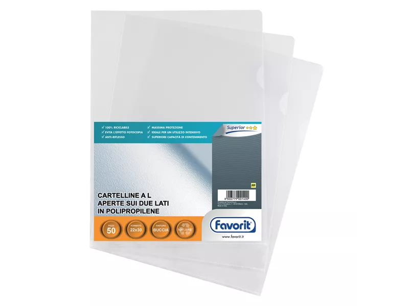 Cartellina a L Pratic Favorit - 22x30 cm - Superior Goffrata - 100460050 (Trasparente Conf. 50)