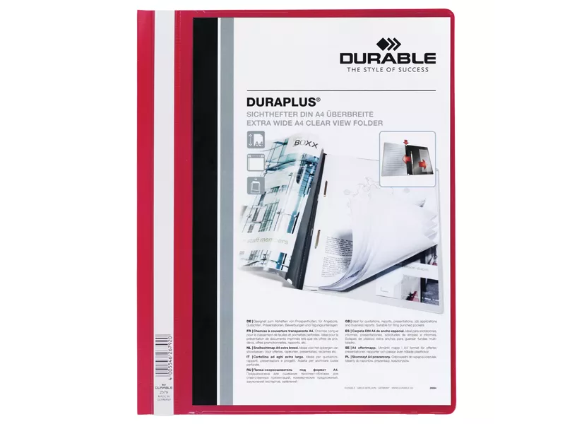 Cartellina in PPL ad Aghi Duraplus Durable - A4 - Personalizzabile - 2579-03 (Rosso Conf. 25)