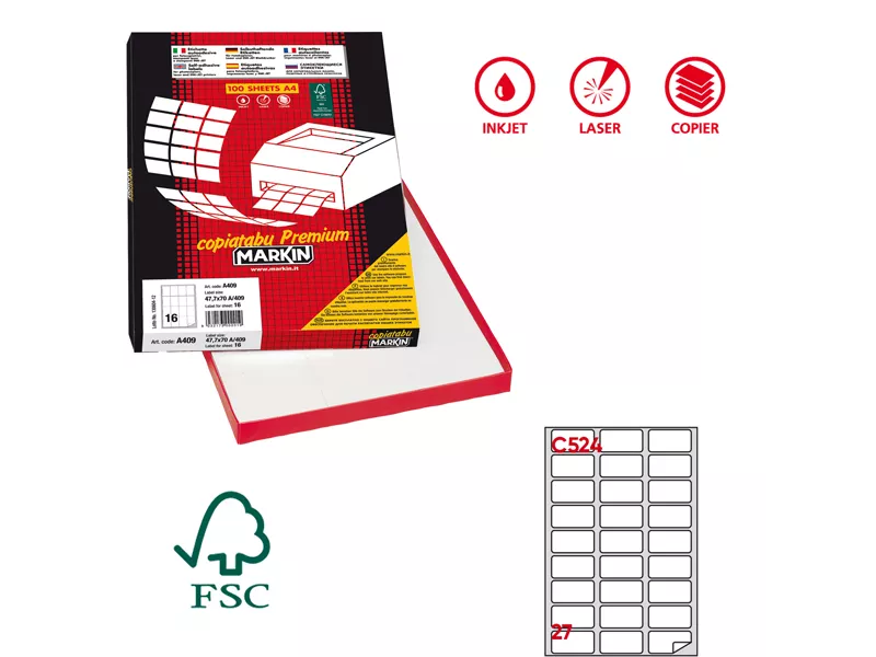 Etichette Adesive Markin - A4 - 56x28 mm - X210C524 (Bianco Conf. 100)