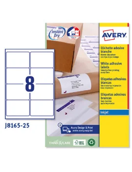 Etichette Adesive QuickDry Avery - A4 - 99,1x67,7 mm - J8165-25 (Bianco Conf. 25)