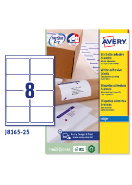 Etichette Adesive QuickDry Avery - A4 - 99,1x67,7 mm - J8165-25 (Bianco Conf. 25)