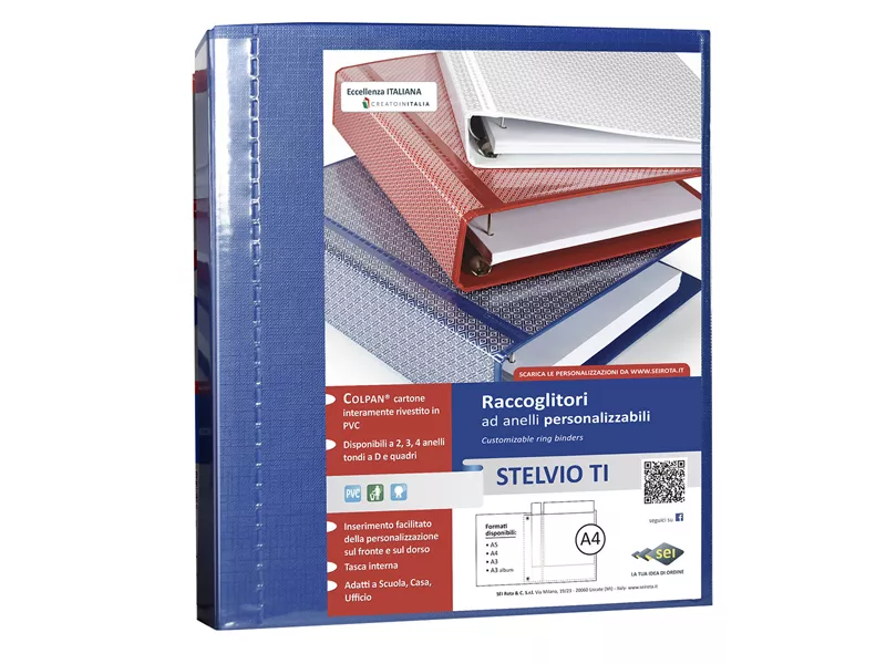 Raccoglitore Personalizzabile Stelvio TI Sei Rota - A4 - 4 Anelli a D 50 mm - 36504137 (Blu)