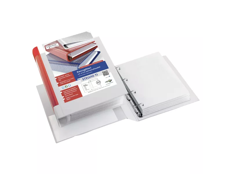 Raccoglitore Personalizzabile Stelvio TI Sei Rota - A4 - 4 Anelli a Q 80 mm - 36804101 (Bianco)