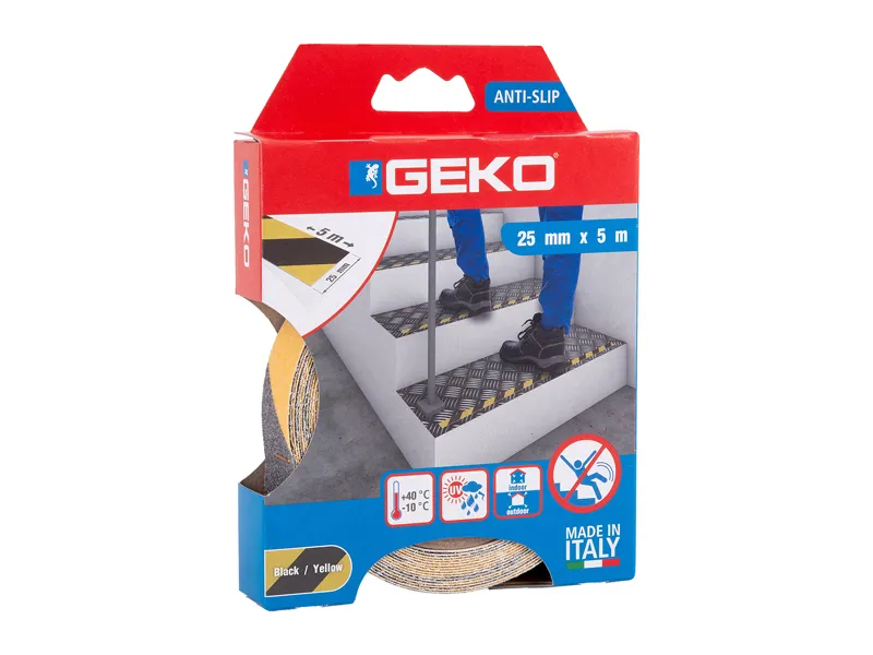 Nastro Adesivo Antiscivolo Antislip Geko - 25 mm x 5 m - 220/55 (Giallo e Nero)