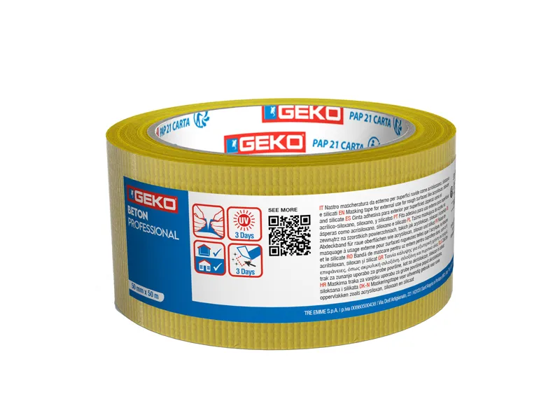 Nastro Adesivo Telato Beton Geko - 50 mm x 50 m - per Esterni e Superfici Ruvide - 21000/615 (Giallo)