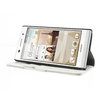 Cover Flip a Portafoglio Carta di Credito per Huawei Ascend P6 (Bianco)