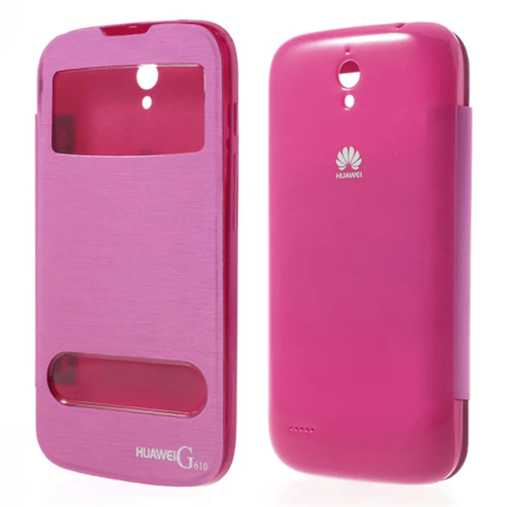 Cover Flip a Portafoglio Copribatteria S-View per Huawei Ascend G610 (Fucsia)