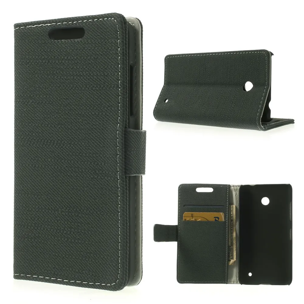 Cover Flip a Portafoglio in Cuoio per Nokia Lumia 630 (Grigio Scuro)