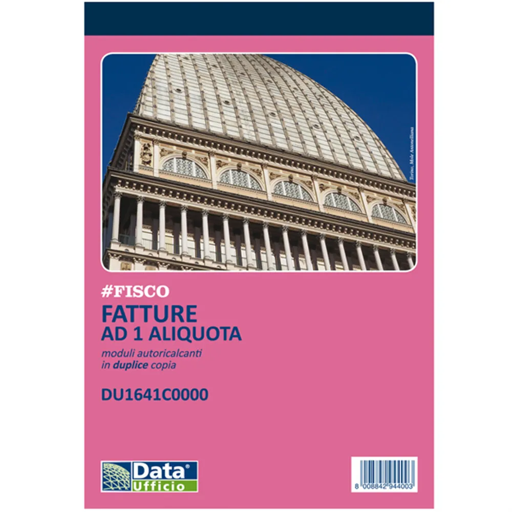Blocco Fatture 1 Aliquota IVA Data Ufficio - 14,8x21 cm - 50/50 Fogli Autoricalcanti - DU1641C0000 (Conf. 5)