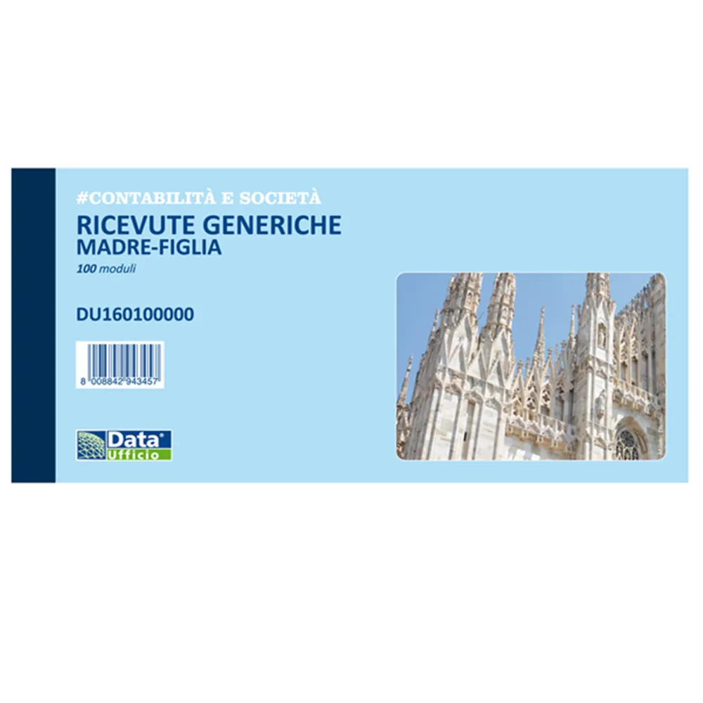 Blocco Ricevute Generiche Madre/Figlia Data Ufficio - 50/50 Copie - 21,5x10 cm - DU160100000 (Conf. 5)