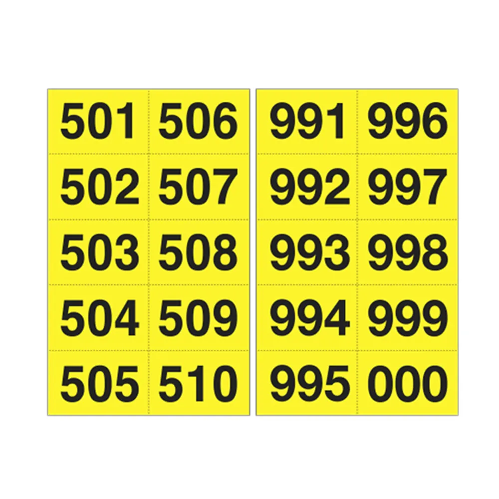 Numeri Adesivi in PVC - da 501 a 999 - 45x24 mm - 908.29 (Nero su Giallo)