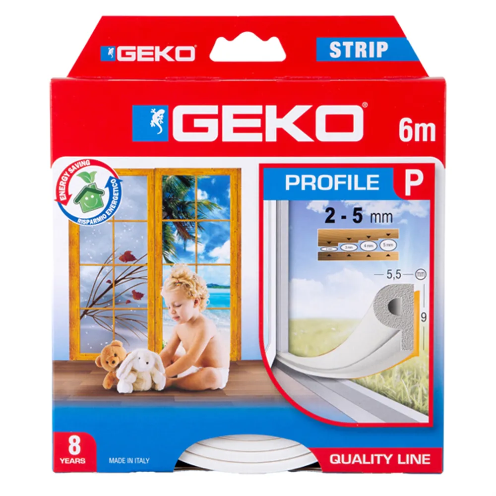 Guarnizione Adesiva per Isolamento Strip Geko - Profilo P - 6 m - 1000/9 (Bianco)
