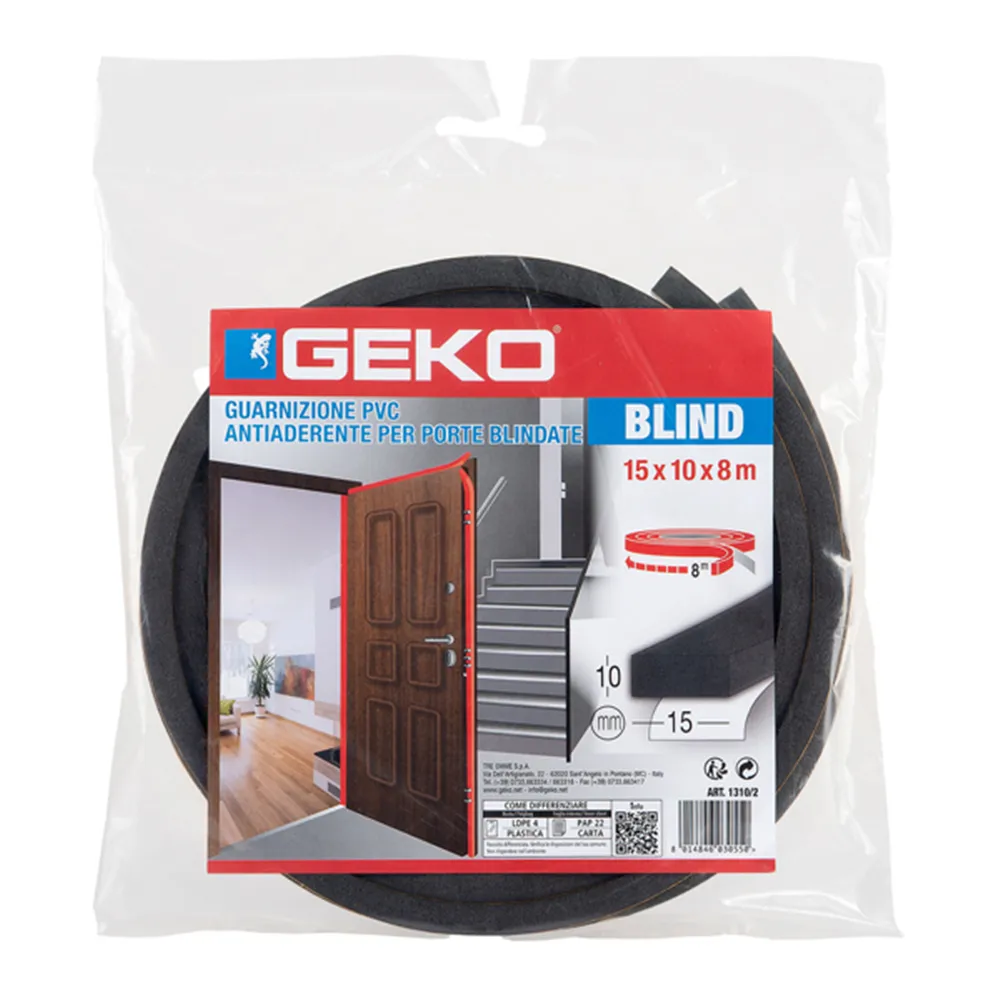 Guarnizione Adesiva per Isolamento Porte Blindate Geko - 15 mm x 8 m - 1310/2 (Antracite)