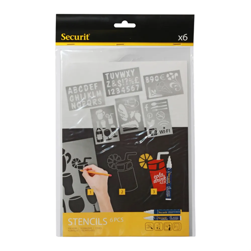 Stencil Set Securit - Lettere, Numeri e Forme - 32x22 cm - SECSTN-5 (Trasparente Conf. 6)