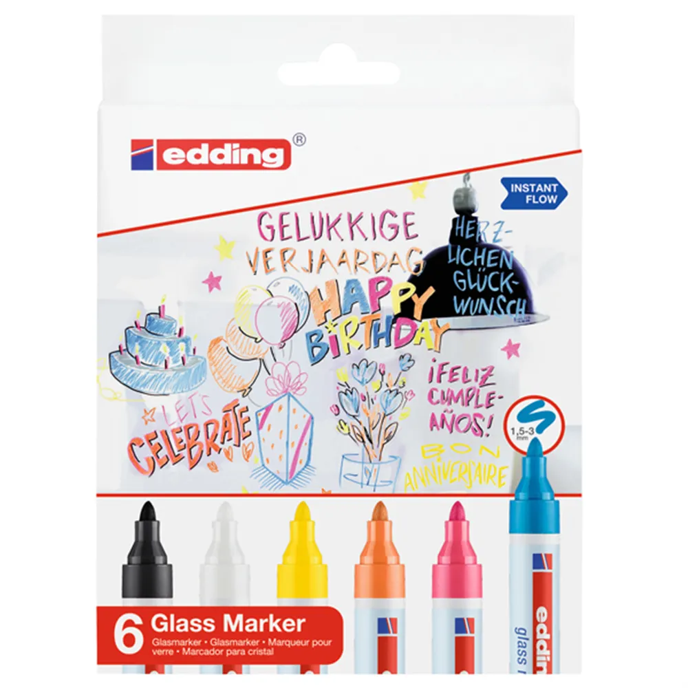 Marcatore per Vetro Glass Marker E95 Edding - Punta Tonda - 1,5-3 mm - 4-956 (Assortiti Conf. 6)