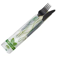 Set Forchetta e Coltello Biodegradabile DOpla - con Tovagliolo - Q2048.Z (Nero Conf. 250)