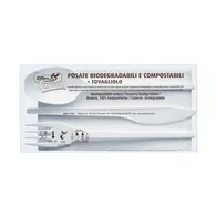 Set Forchetta Coltello e Cucchiaio Biodegradabile DOpla - con Tovagliolo - 03908 (Bianco Conf. 100)