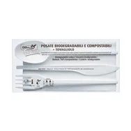 Set Forchetta Coltello e Cucchiaio Biodegradabile DOpla - con Tovagliolo - 03908 (Bianco Conf. 100)