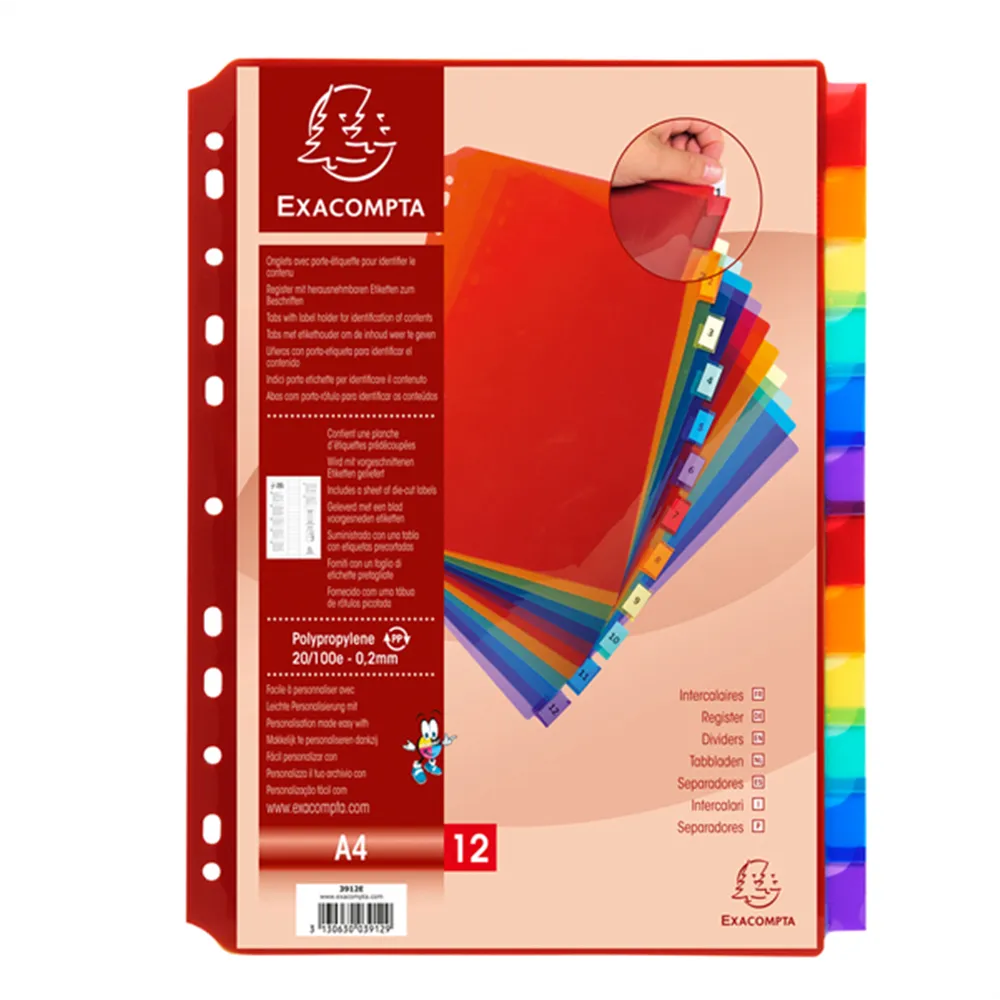 Separatori Neutri in PPL Exacompta - A4 - 12 Tasti - 3912E (Assortiti)