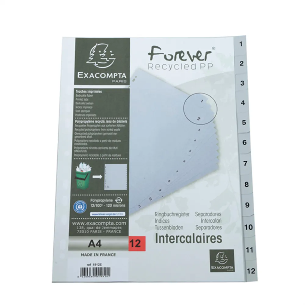 Intercalare Numerico in PPL Exacompta - A4 - 12 Tasti - 1912E (Grigio)