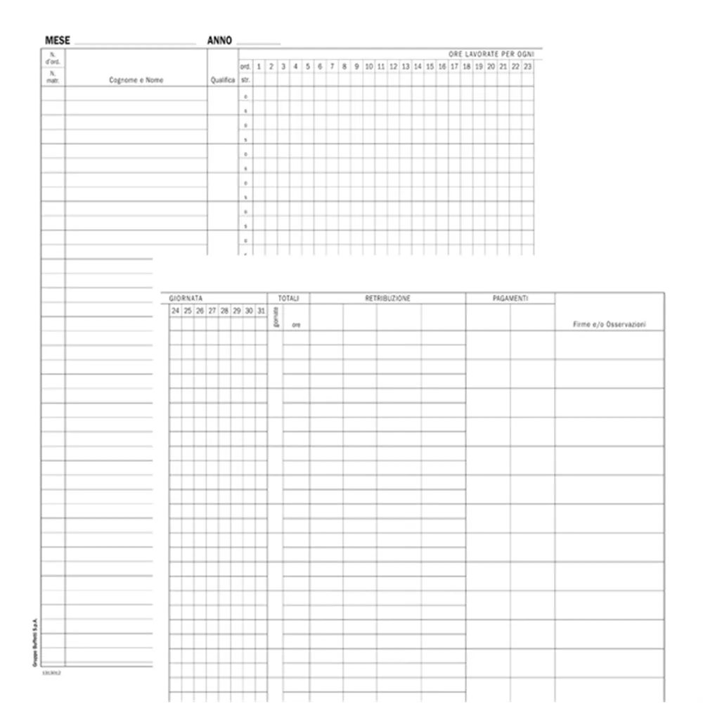 Registro Presenze Mensili Data Ufficio - 48 Pagine - 24,5x31 cm - DU131301200
