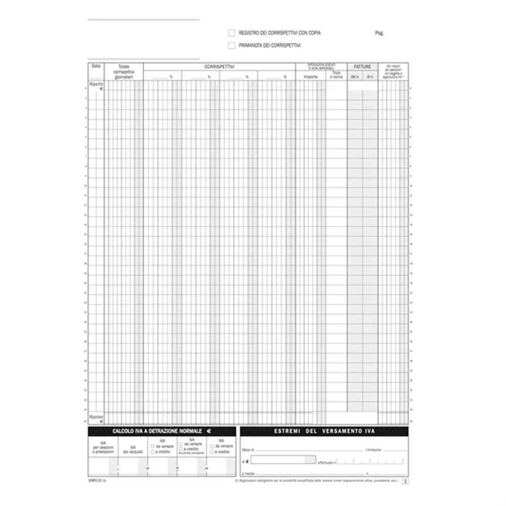 Blocco Registro Corrispettivi Data Ufficio - 12/12 Copie Autoricalcanti - 21,5x29,7 cm - DU168512C00