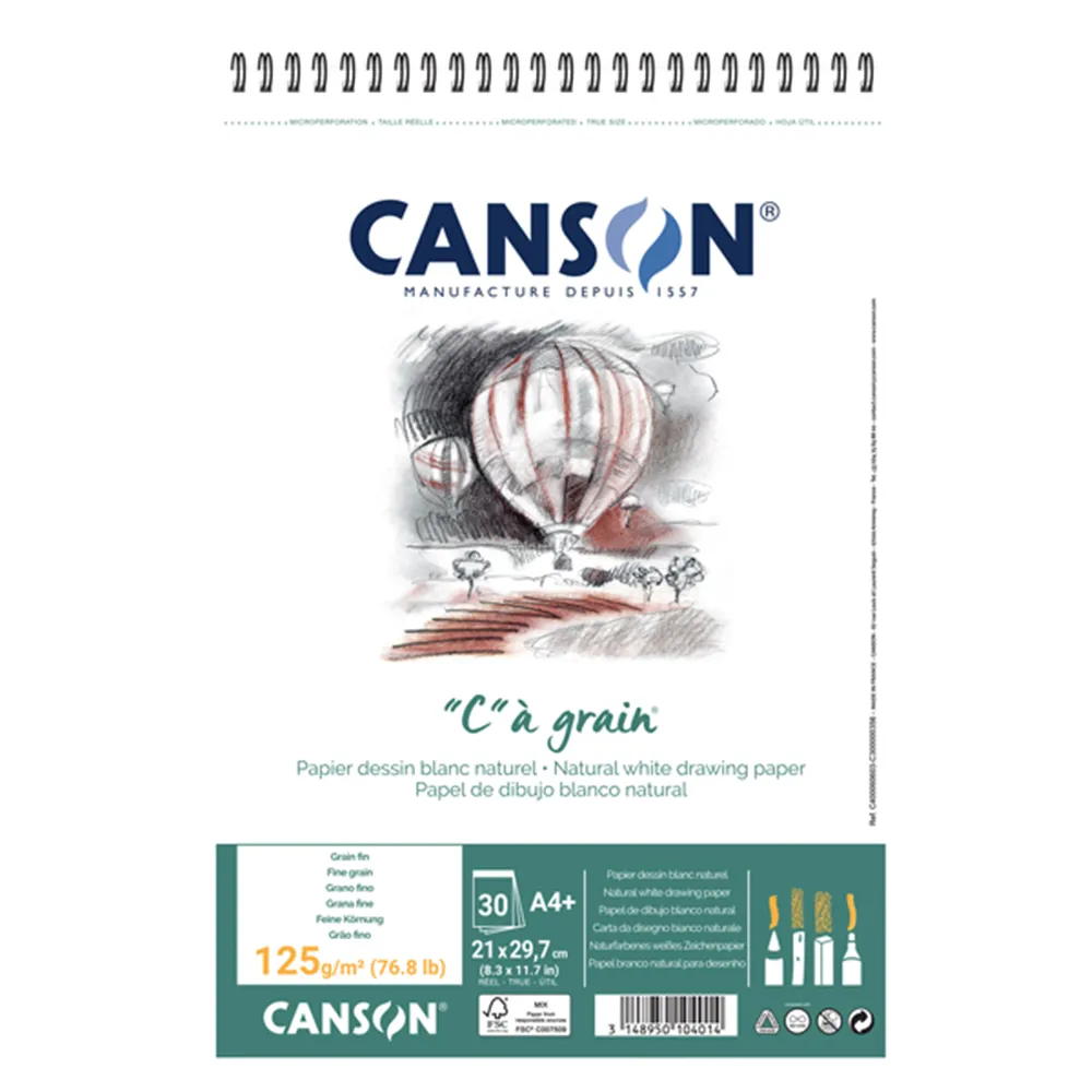 Album Spiralato "C" à Grain Canson - A4+ - 125 g - 30 Fogli - 400060603 (Bianco Conf. 10)