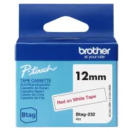Nastro Originale Brother Btag-232 - 12 mm x 4 m - Non Laminato (Rosso su Bianco)
