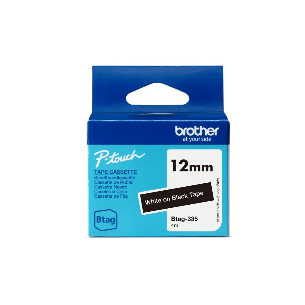 Nastro Originale Brother Btag-335 - 12 mm x 4 m - Non Laminato (Bianco su Nero)