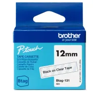 Nastro Originale Brother Btag-131 - 12 mm x 4 m - Non Laminato (Nero su Trasparente)