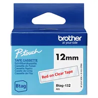 Nastro Originale Brother Btag-132 - 12 mm x 4 m - Non Laminato (Rosso su Trasparente)