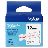 Nastro Originale Brother Btag-132 - 12 mm x 4 m - Non Laminato (Rosso su Trasparente)