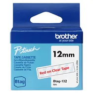 Nastro Originale Brother Btag-132 - 12 mm x 4 m - Non Laminato (Rosso su Trasparente)