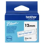 Nastro Originale Brother Btag-133 - 12 mm x 4 m - Non Laminato (Blu su Trasparente)