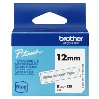 Nastro Originale Brother Btag-135 - 12 mm x 4 m - Non Laminato (Bianco su Trasparente)