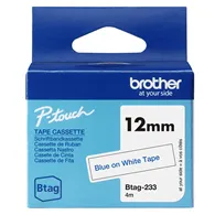 Nastro Originale Brother Btag-233 - 12 mm x 4 m - Non Laminato (Blu su Bianco)