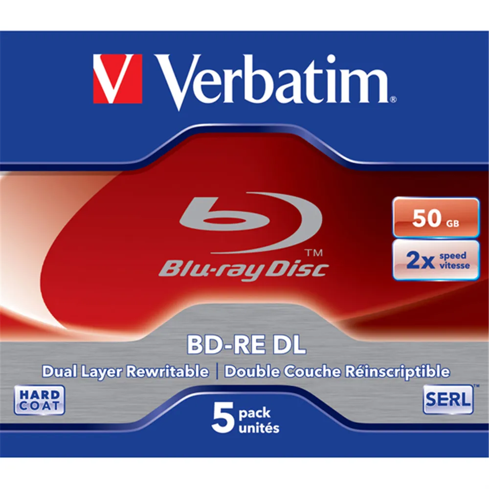 DVD Blu Ray Verbatim - BD-RE DL - 2x - 50 GB - Riscrivibile - Jewel Case - 43760 (Conf. 5) DVD Blu Ray Verbatim - BD-RE DL - 2x - 50 GB - Riscrivibile - Jewel Case - 43760 (Conf. 5)