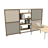 Parete Divisoria con Libreria Tretrix Studio-T - 307x180,5 cm - Profilo Corten - 3005148M (Lino Cancun e Grigio Cera)