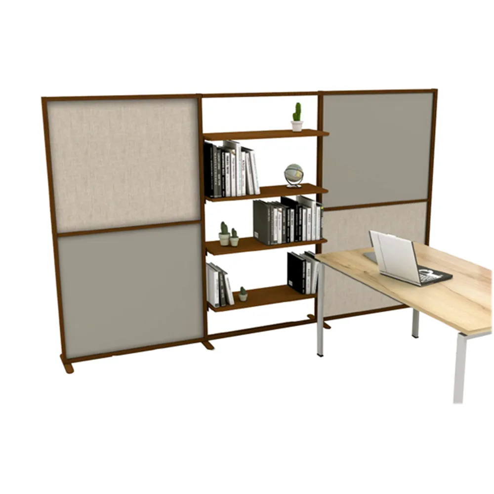 Parete Divisoria con Libreria Tretrix Studio-T - 307x180,5 cm - Profilo Corten - 3005148M (Lino Cancun e Grigio Cera)