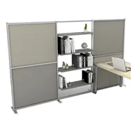 Parete Divisoria con Libreria Tretrix Studio-T - 307x180,5 cm - Profilo Silver - 3005148S (Lino Cancun e Grigio Cera)