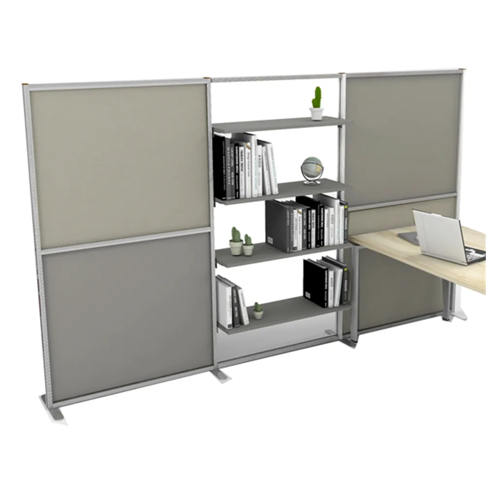 Parete Divisoria con Libreria Tretrix Studio-T - 307x180,5 cm - Profilo Silver - 3005148S (Lino Cancun e Grigio Cera)