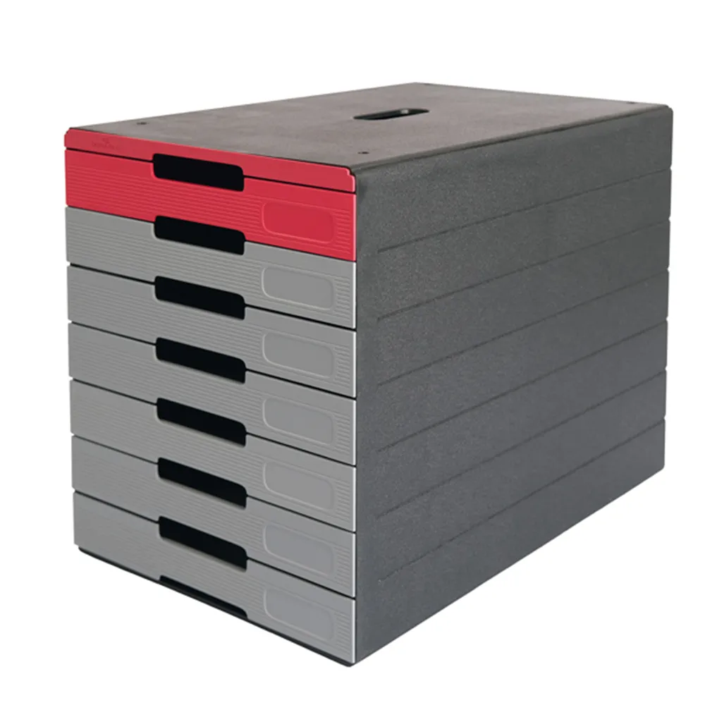 Cassettiera da Scrivania Idealbox Pro 7 Durable - 7 Cassetti - 36,5x32,2x25 cm - 7763-03 (Grigio e Rosso)