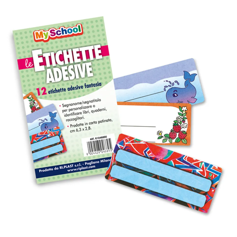 Etichette Adesive Segnanome Colorosa Riplast - 6,3x8 cm - 61046890 (Assortiti Conf. 12)