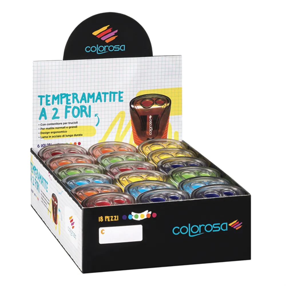 Temperamatite con Contenitore Colorosa Riplast - 2 Fori - 360280 (Assortiti Conf. 18)